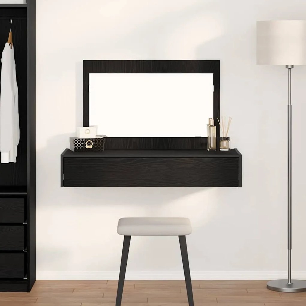 Mesa de Maquiagem de Parede em Carvalho Preto, 100x40x70 cm