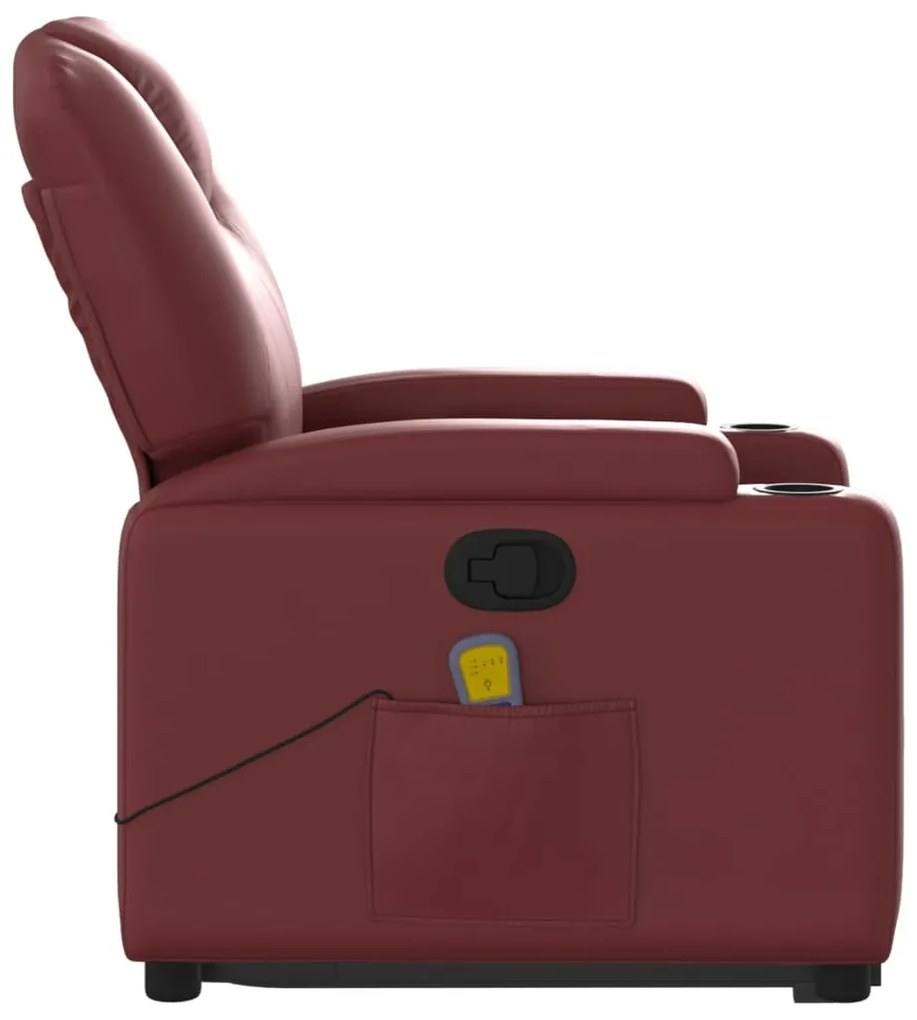 Poltrona massagens reclinável couro artificial vermelho tinto