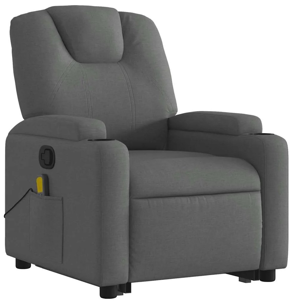 Poltrona elevatória de massagens tecido cinzento-escuro