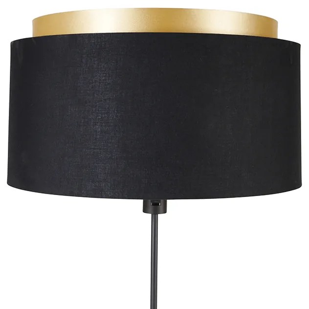 Candeeiro de pé moderno preto com duplo abajur dourado - Parte Moderno