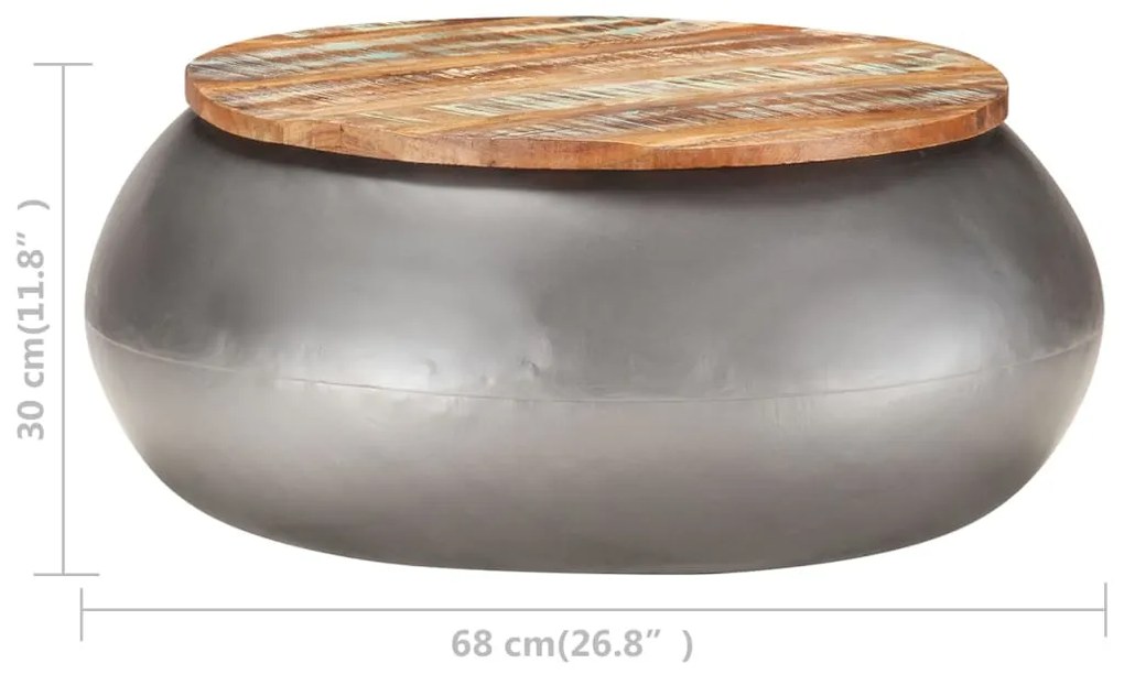 Mesa de centro 68x68x30 cm madeira recuperada maciça cinzento