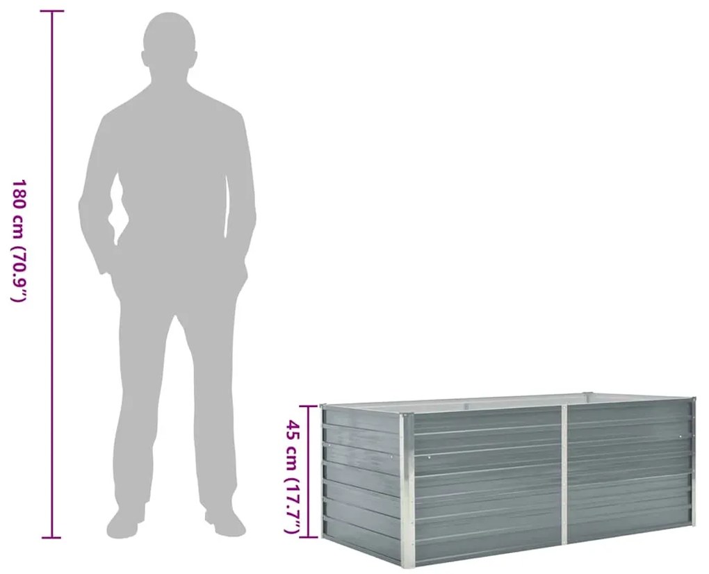 Canteiro de jardim elevado 160x80x45cm aço galvanizado cinzento