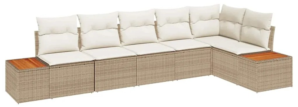 Conjunto de Sofá de Jardim de 6 Peças com Almofadas Bege Vime PE Acáci