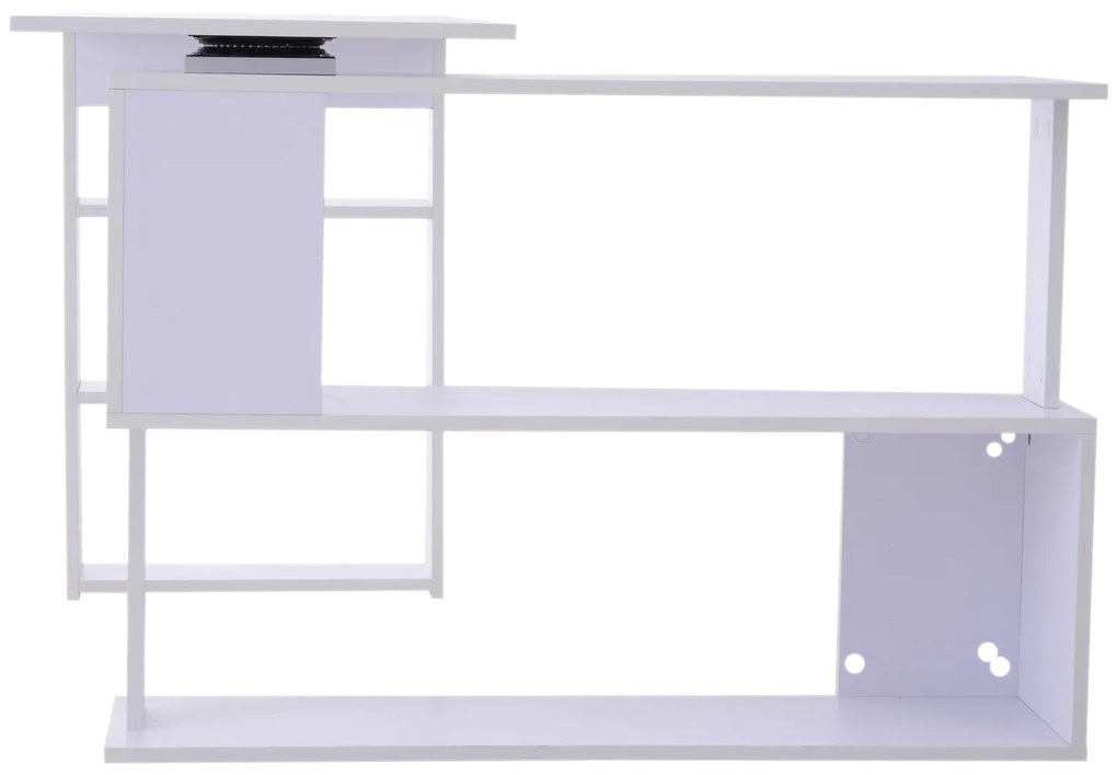 Secretária Mesa de Escritório Mesa de Canto Rotação 360° Multiformes com 5 Prateleiras Estante Branca