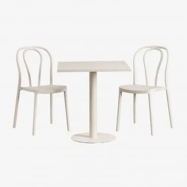 Conjunto De Mesa Quadrada 70x70 Cm E 2 Cadeiras De Jardim Mizzi Tapioca Bege - Sklum