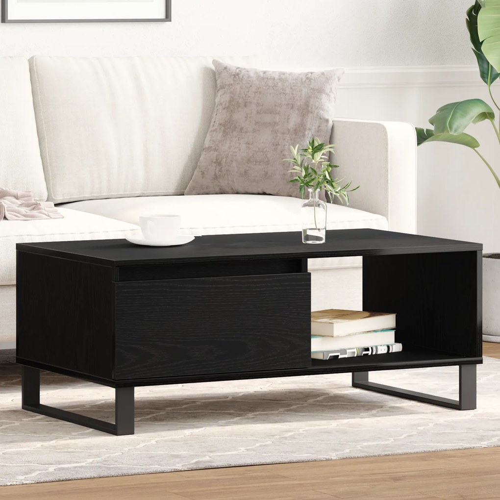 Mesa de centro vidaXL Preto Carvalho 90x50x36,5 cm Madeira engenheirada