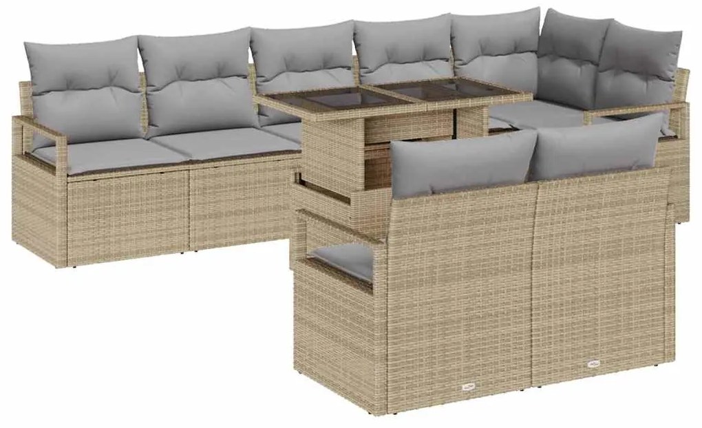 Conjunto de Sofás de Jardim vidaXL 9 Peças com Almofadas Bege Rattan P