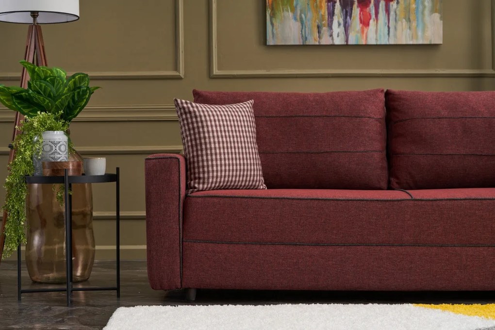 Sofá-Cama de 3 Lugares Ece – Vermelho Claret – 215 x 88 x 90 cm