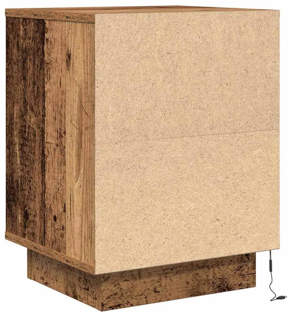 Mesas cabeceira c/ luzes LED 2 pcs 38x34x50 cm madeira velha