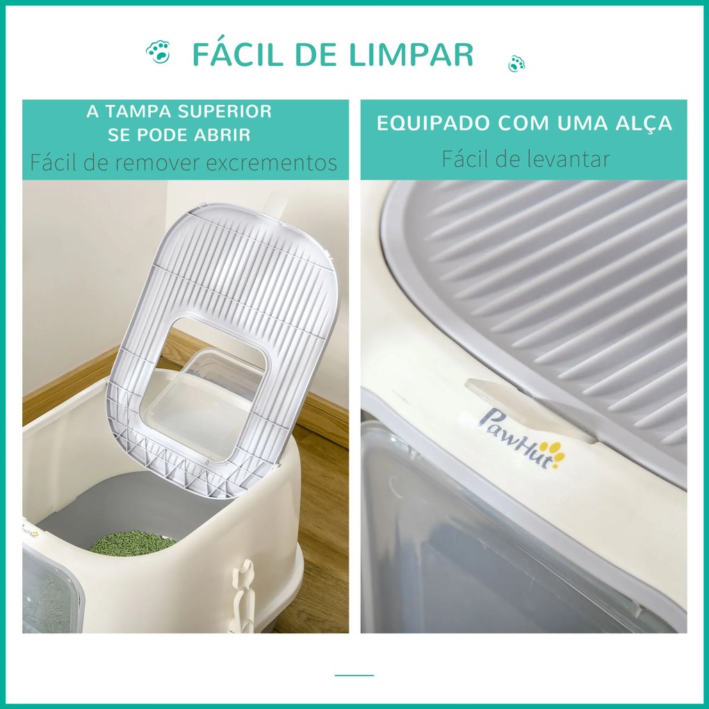 PawHut Caixa de Areia para Gatos Caixa de Areia Fechada com Entrada Dianteira Saída Superior Bandeja Removível e Pá 40x53,5x37,5cm Cinza e Bege