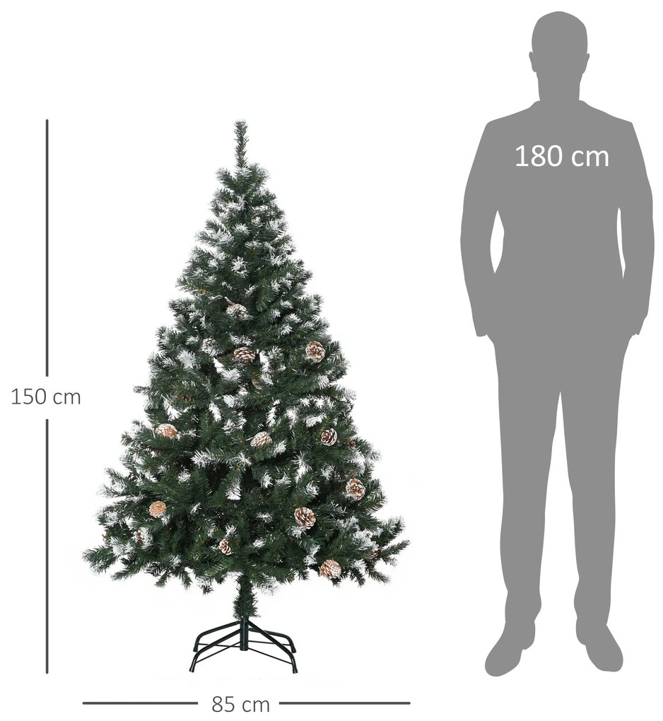 HOMCOM Árvore de Natal Artificial 150cm com 676 Ramas e 41 Pinhas Folh