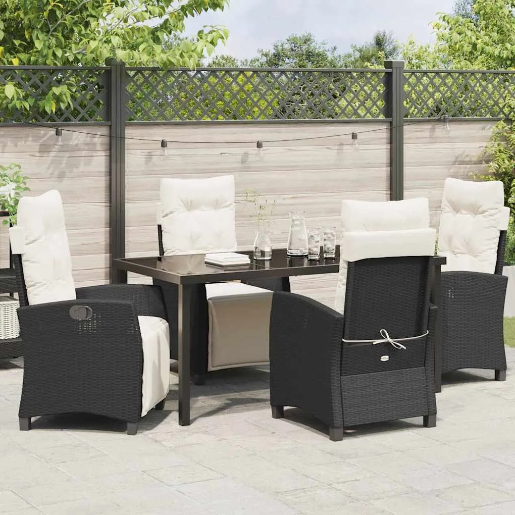 Conjunto de Jantar para Jardim 5 Peças Pretas em Polyrattan