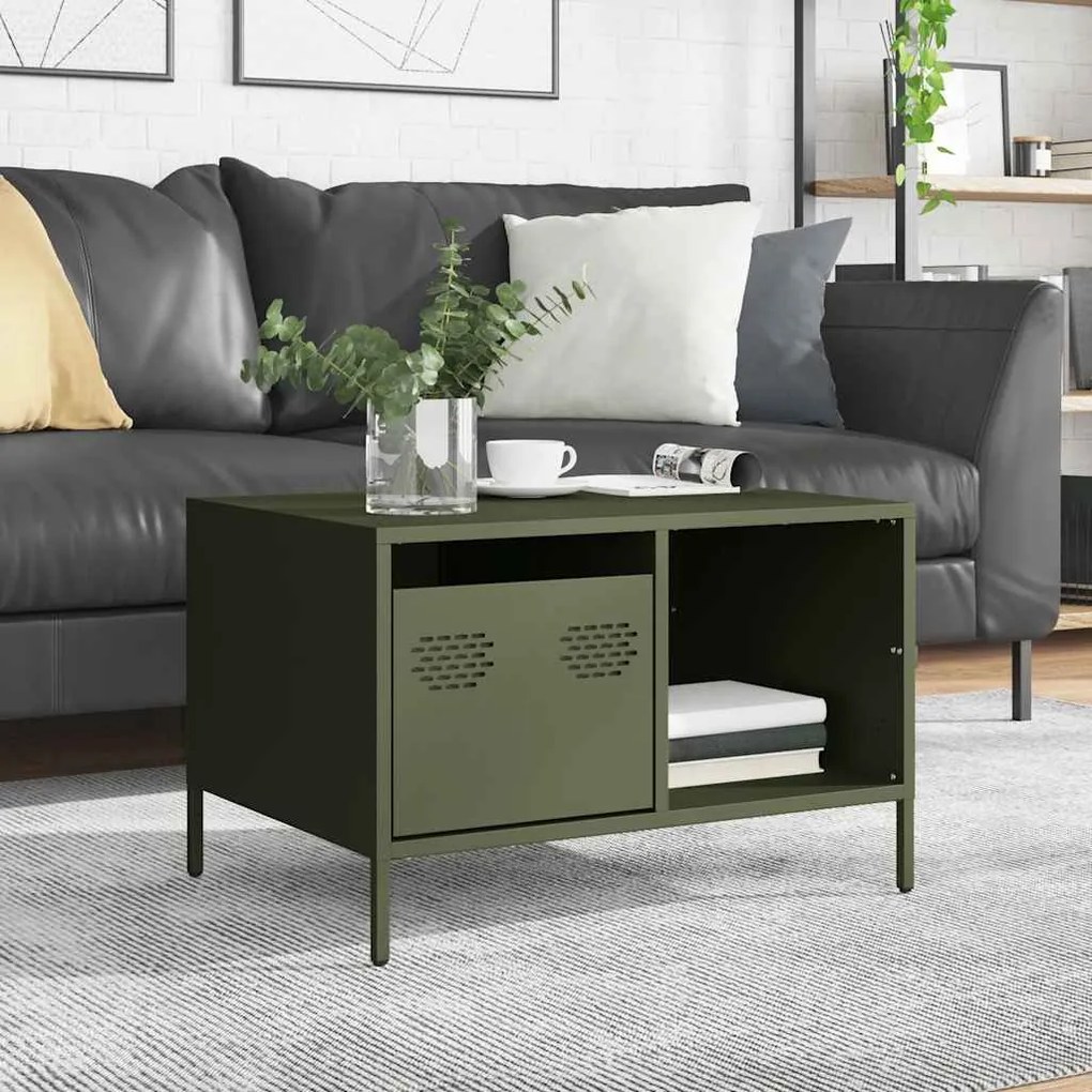 Mesa centro 68,5x50x43,5 cm aço laminado a frio verde-azeitona