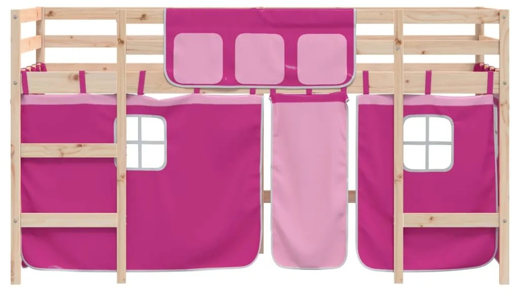 Cama alta p/ criança c/ cortinas 80x200 cm pinho maciço rosa