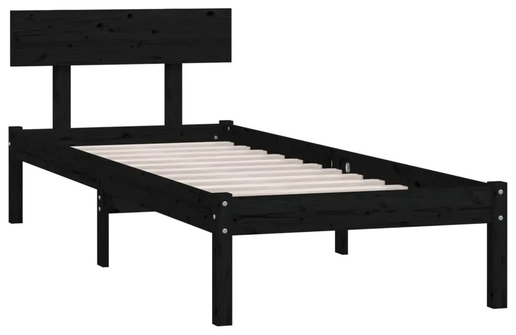 Estrutura de cama solteiro UK 90x190 cm pinho maciço preto