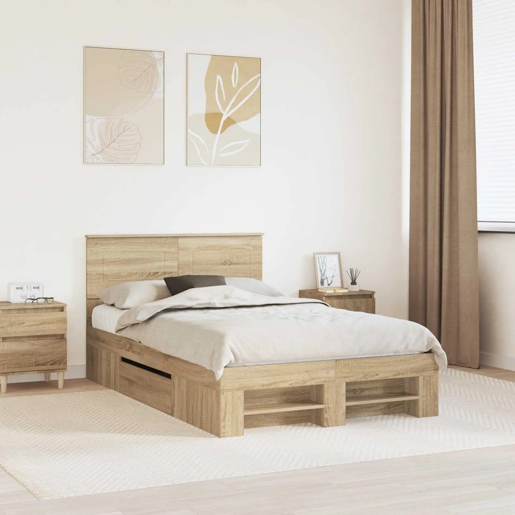 vidaXL Estrutura da Cama com cabeceira Carvalho Sonoma 120 x 200 cm