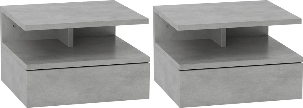 Conjunto de 2 Mesas de Cabeceira Flutuantes com Gaveta e Prateleira Aberta para Sala de Estar, 35x32x22,5 cm Cinzento