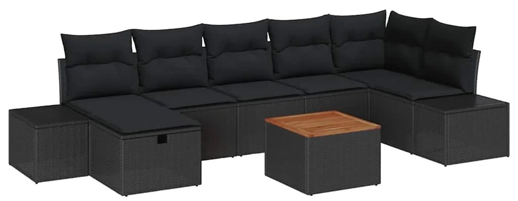 Conjunto de Sofás para Jardim de 8 Peças com Almofadas Preto Vime Sint
