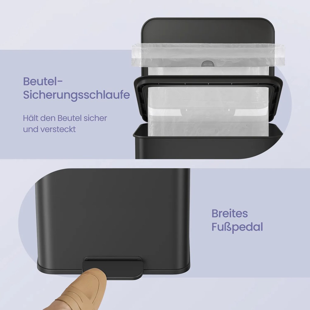 Caixote do lixo para cozinha 40 litros grande com tampa, em aço 34,8 x 32,1 x 55,7 cm Preto