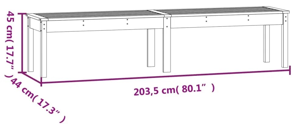 Banco de jardim c/ 2 lugares 203,5x44x45 cm pinho maciço