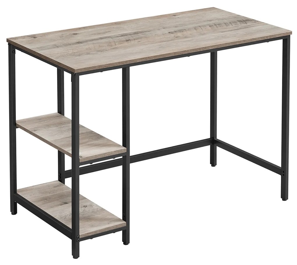 Secretária de escritório de design industrial com 2 prateleiras 50 x 100 x 75 cm greige-preto