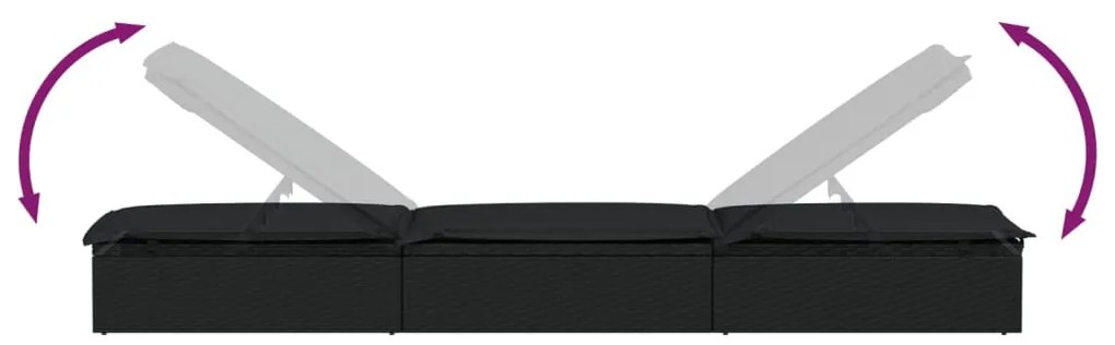 Espreguiçadeira com almofadão preto 201x55x62 cm vime PE