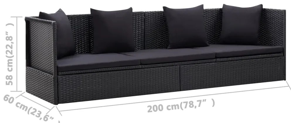 Sofá de jardim com almofadão e almofada vime PE preto
