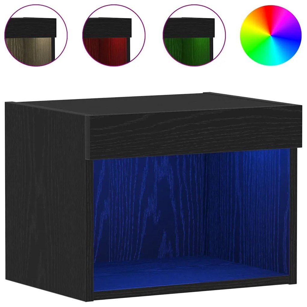 Armário de Parede vidaXL com Luzes LED Carvalho Preto 40x30x30 cm