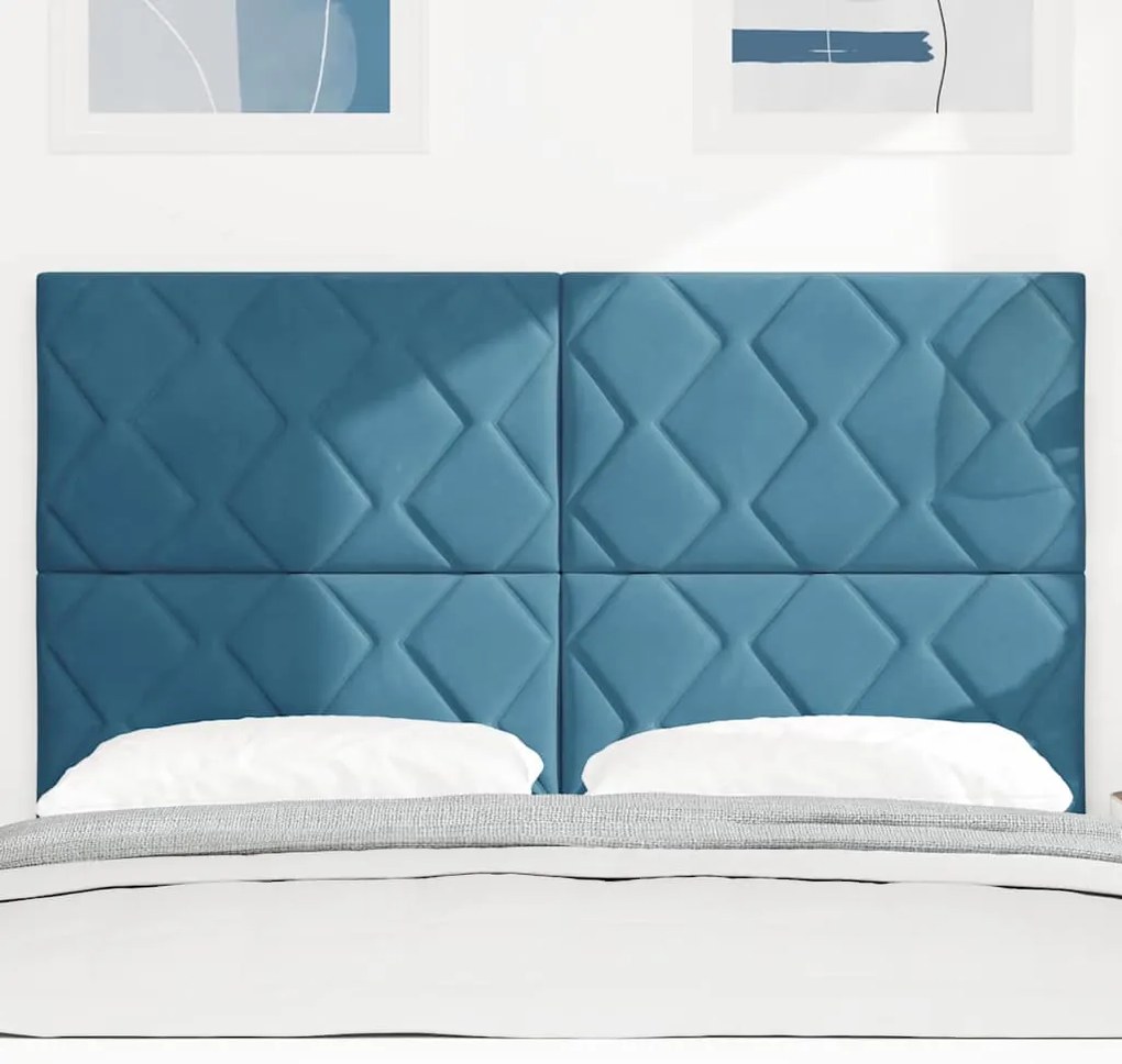 Cabeceira LED com design de blocos de diamante azul escuro, 144 cm em