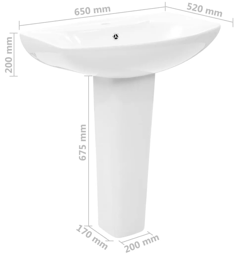 Lavatório com coluna cerâmica branco 650x520x200 mm