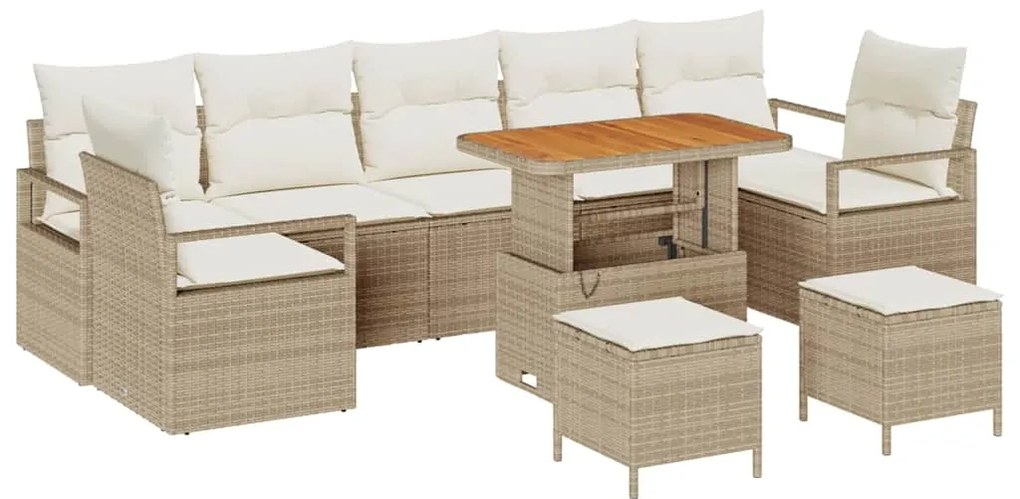 Conjunto de Sofás de Jardim de 10 Peças com Almofadas Bege em Rattan P