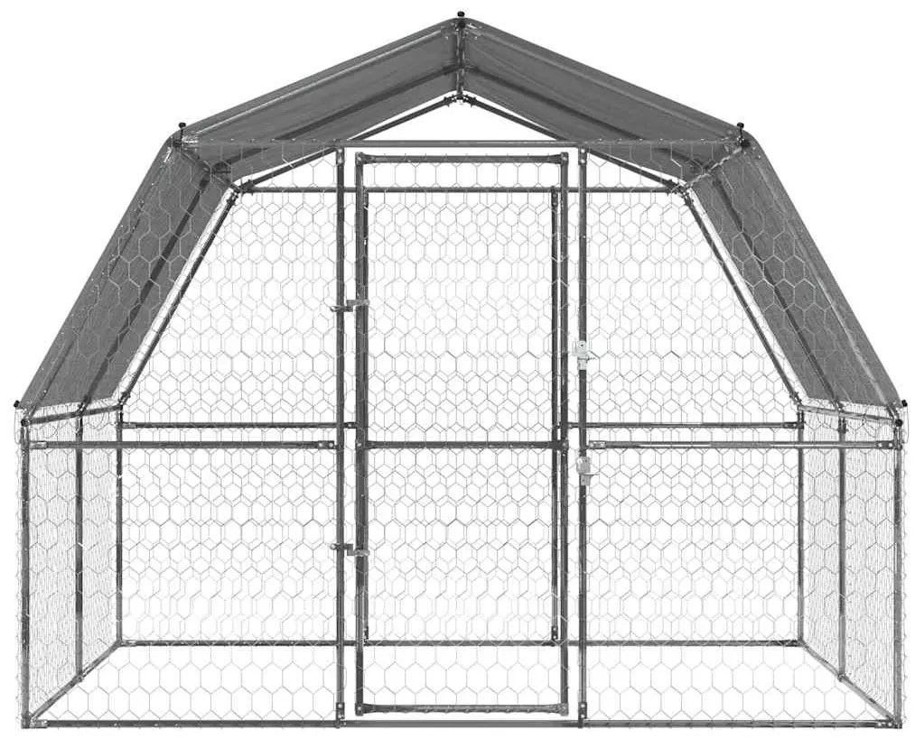 Gaiola para cães com telhado e porta aço galvanizado prateado