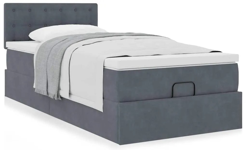 Estrutura cama otomana colchão 80x200 cm veludo cinzento escuro