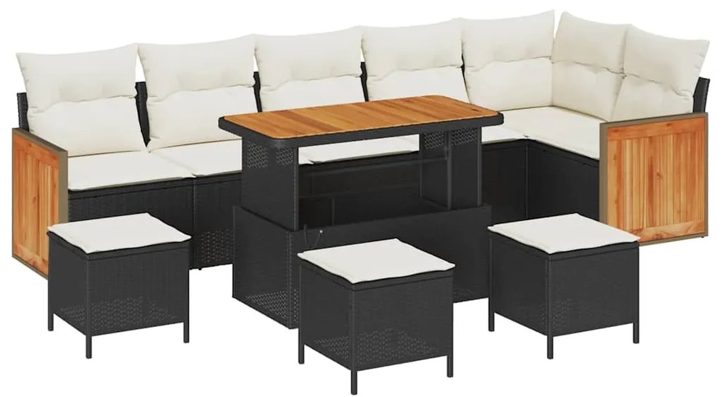 Conjunto de Sofá de Jardim com Almofadas de 10 Peças Preto Rattan Poli