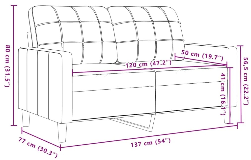 Sofá de 2 lugares 120 cm veludo cinzento-claro