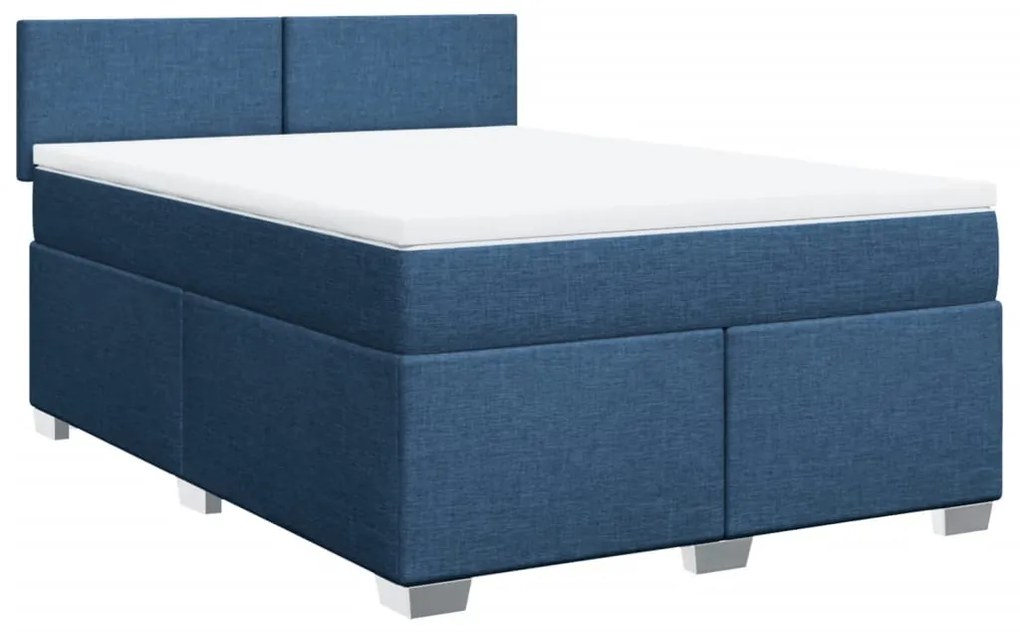 Cama com molas/colchão 160x200 cm tecido azul