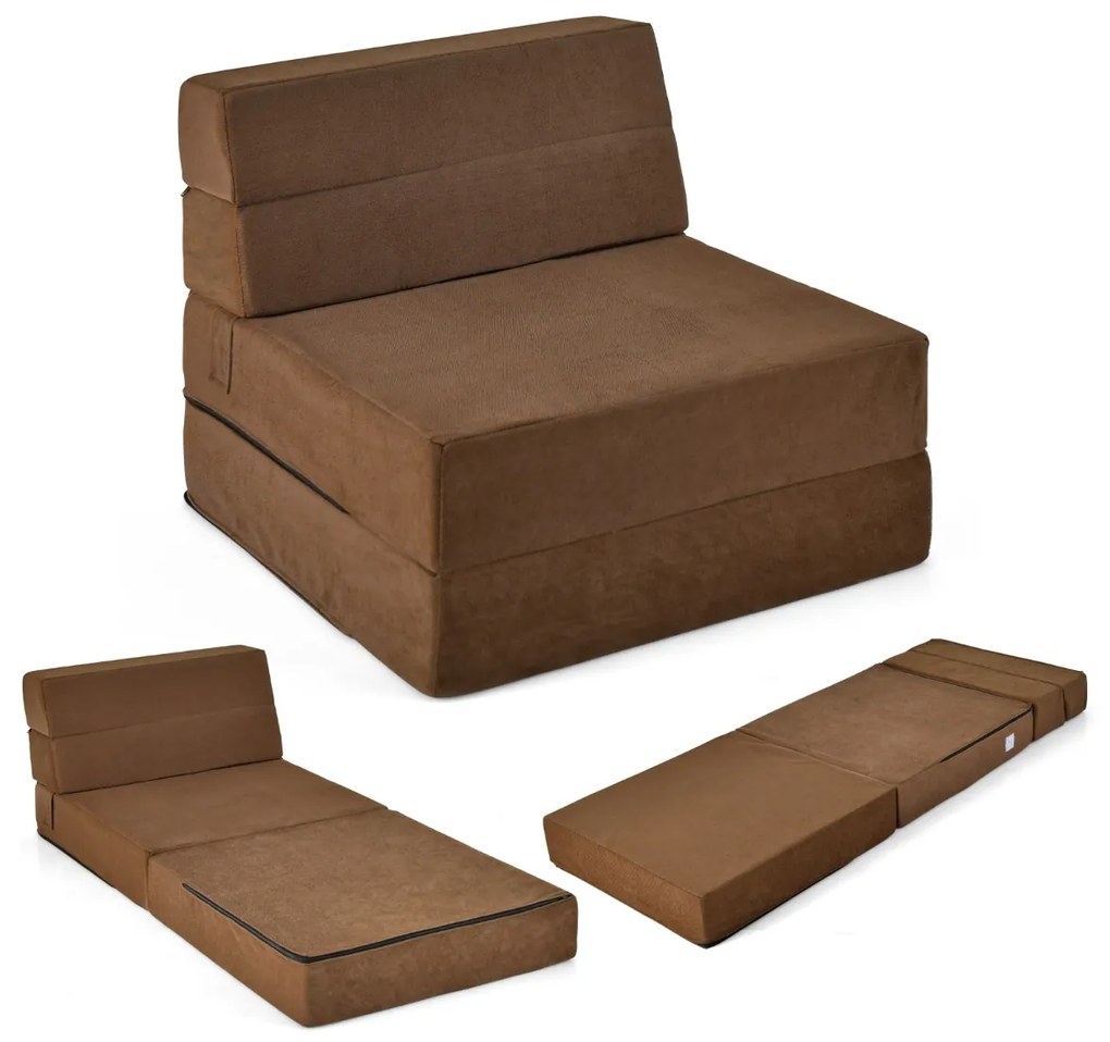 Sofá-cama dobrável 3 em 1 Capa amovível e lavável Cama de hóspedes portátil 190 x 71 x 15 cm Castanho