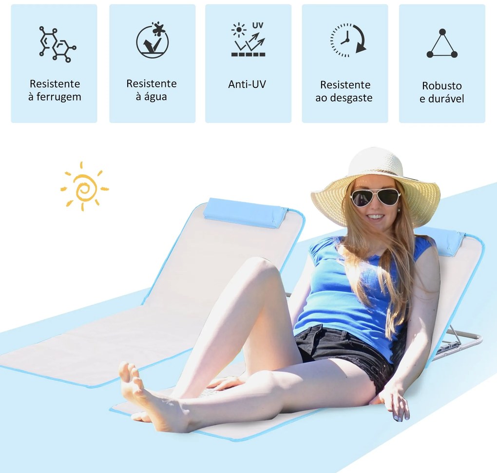 Conjunto de 2 Esteiras de Praia com Encosto Reclinável em 5 Níveis Bol