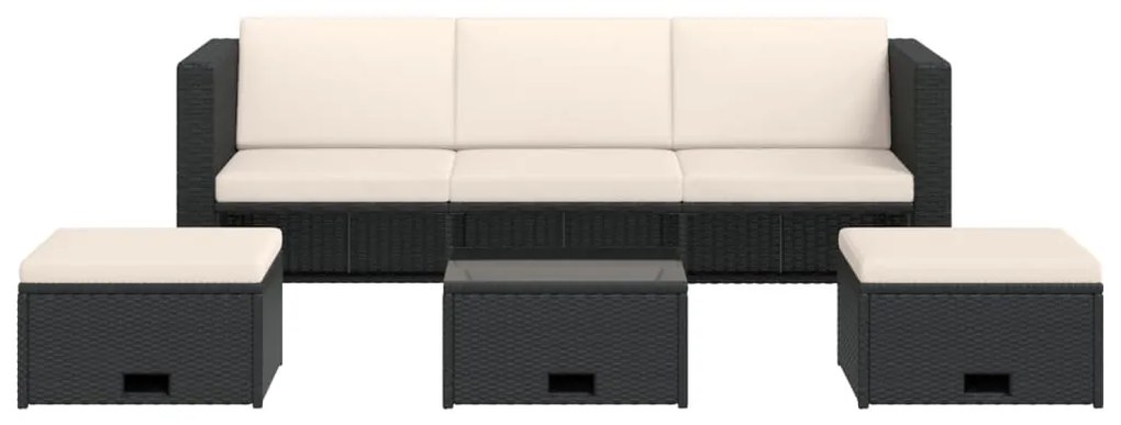 4 pcs conjunto lounge de jardim c/ almofadões vime PE preto