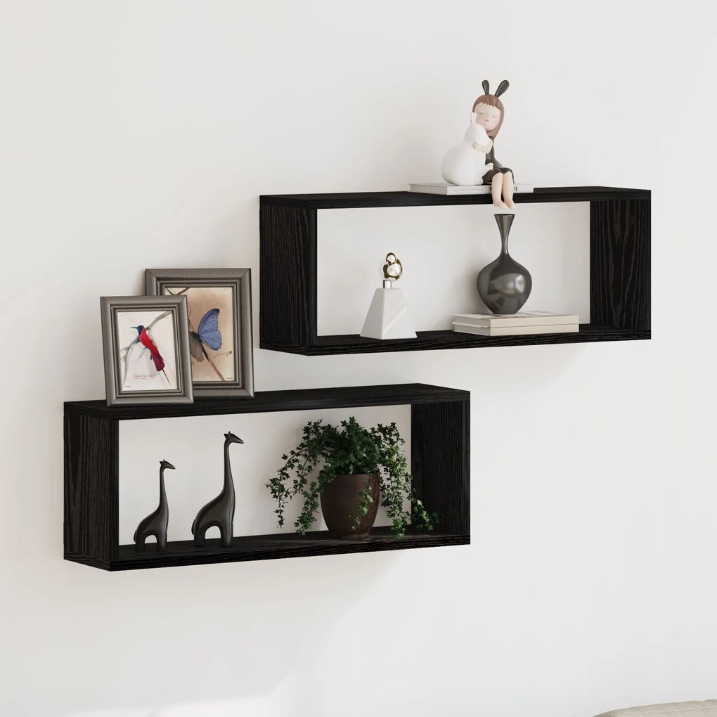 Prateleiras de Parede vidaXL 2 Peças Carvalho Preto 60x15x23 cm Feitas