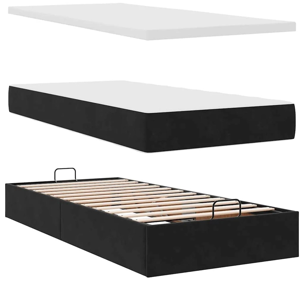 Estrutura de cama otomana com colchão preto veludo