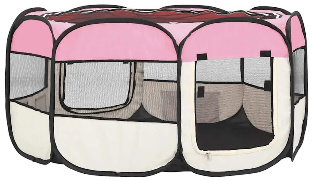 Parque dobrável p/ cão c/ saco de transporte 145x145x61cm rosa