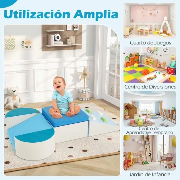 Conjunto de 6 blocos de espuma para crianças com velcro Escalada suave e leve para bebés Azul