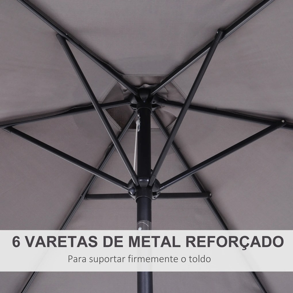 Outsunny Chapéu de Sol de Jardim Ø270x235cm Chapéu de Sol de Alumínio Reclinável com Manivela e 6 Hastes para Terraço Exterior Balcão Cinza