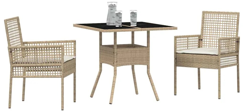 Conjunto de Jantar para Jardim de 3 Peças Bege Rattan Poliéster