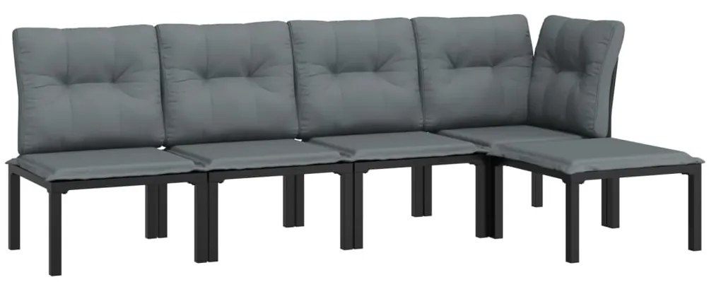 5 pcs conjunto lounge de jardim vime PE preto/cinzento