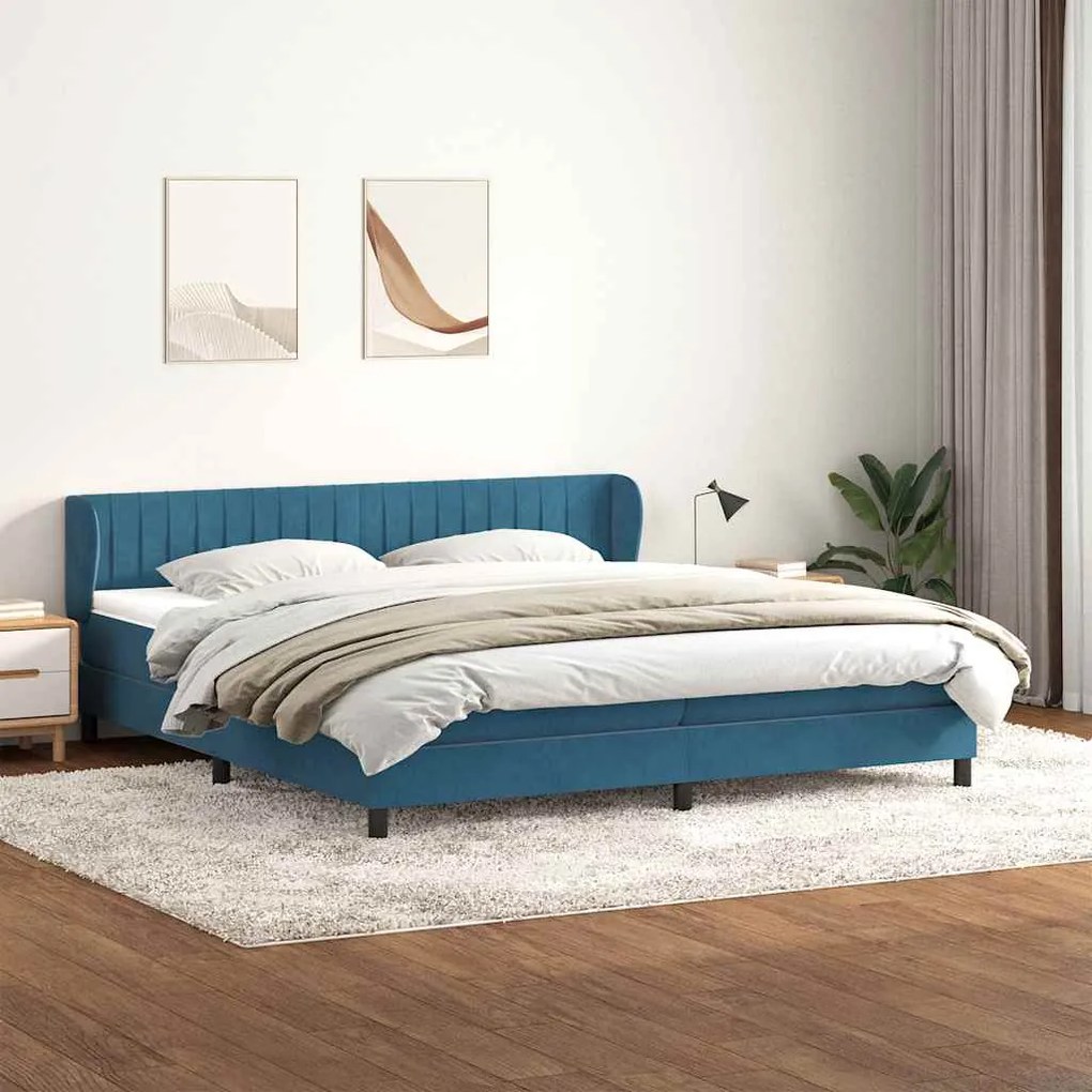 vidaXL Cama com molas/colchões 180x220 cm veludo azul-escuro