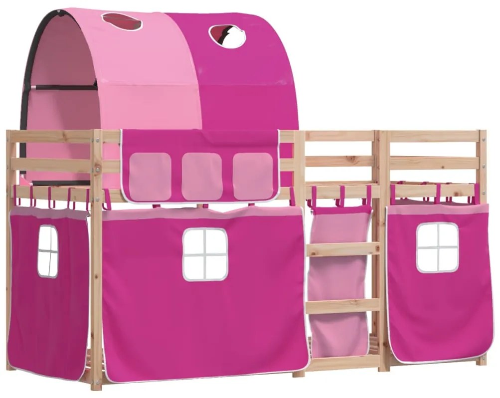 Beliche com cortinas 90x190 cm madeira de pinho maciça rosa