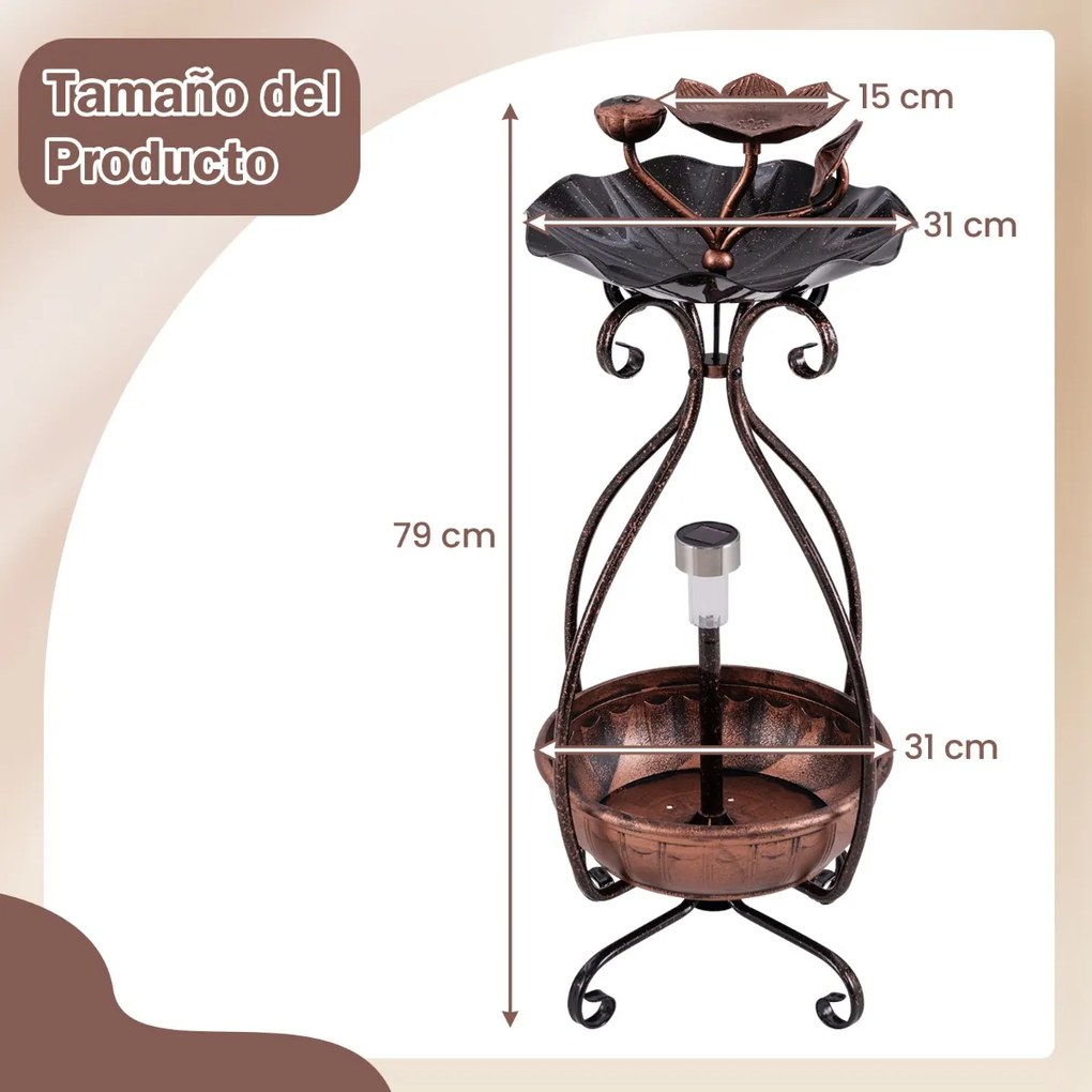 Conjunto Vintage de Banheira e Comedouro para Pássaros com Floreira com Pedestal e Luzes Solares Banheira Decorativa para Pássaros para Jardim - Bronz