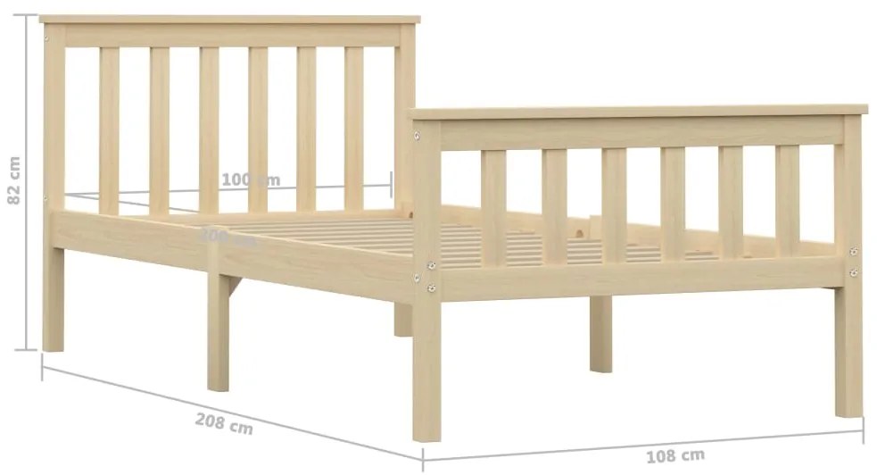 Estrutura de cama em pinho maciço 100x200 cm cor natural